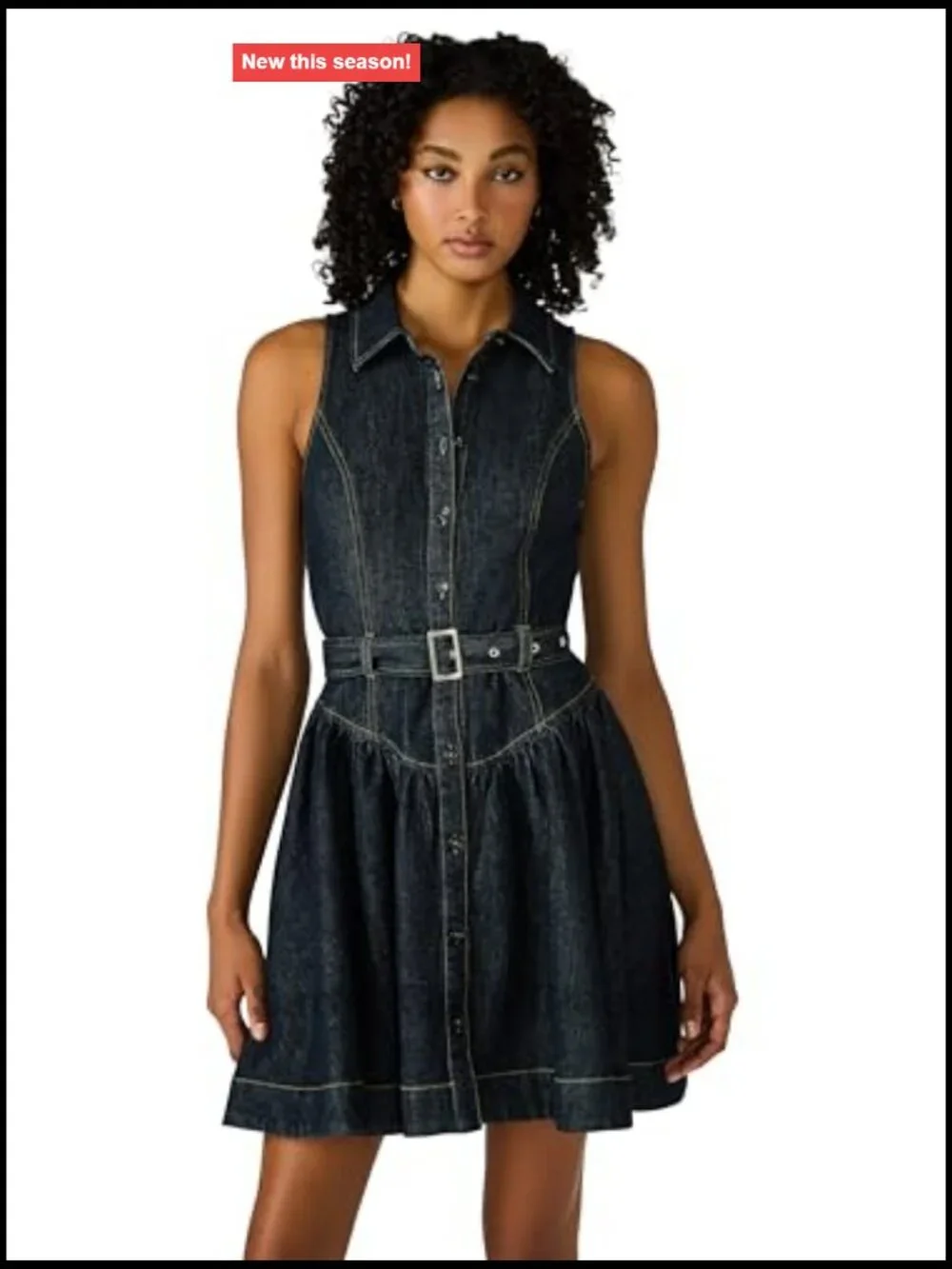 Sleeveless Collared Denim Dress Cotton Spandex Button Front
